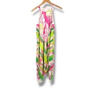 Ivy Lane Women's Pink Green Floral Print High Neck Sleeveless Maxi Dress Size 10